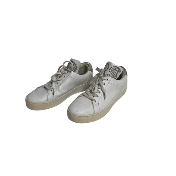 MICHAEL Michael Kors Shoes - Michael Michael Kors Mindy Lace Up Leather Studded Logo White Sneakers Silver